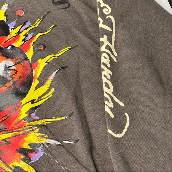 Ed Hardy Charcoal Grey Hoodie with an "Exploding Skull" Graphic - Picture 3 of 11